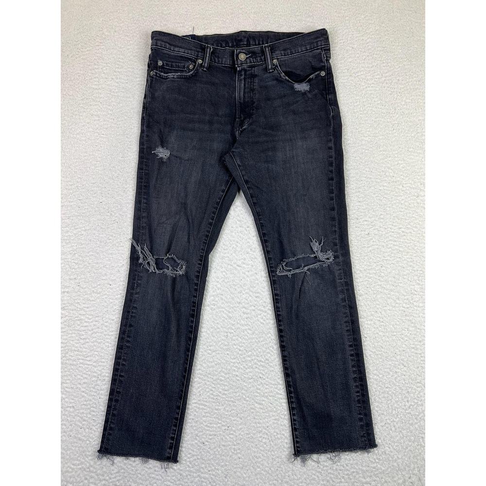 Abercrombie & Fitch Jeans Mens 32x32 Black Langdon Slim Distressed‎ Raw Hem Rips